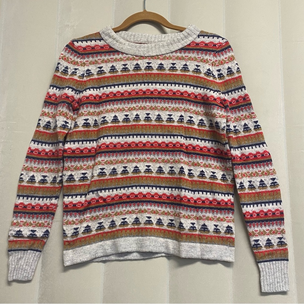 J. Crew Women’s Sweater Fair Isle Nordic Wool Blend Crew Neck Cabincore Cozy